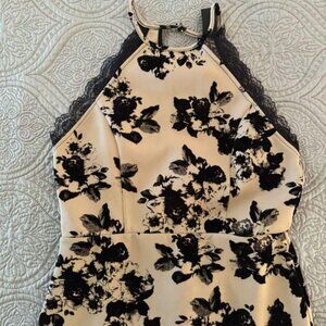 Trixxi Black & Beige Floral Lace Dress — Size M